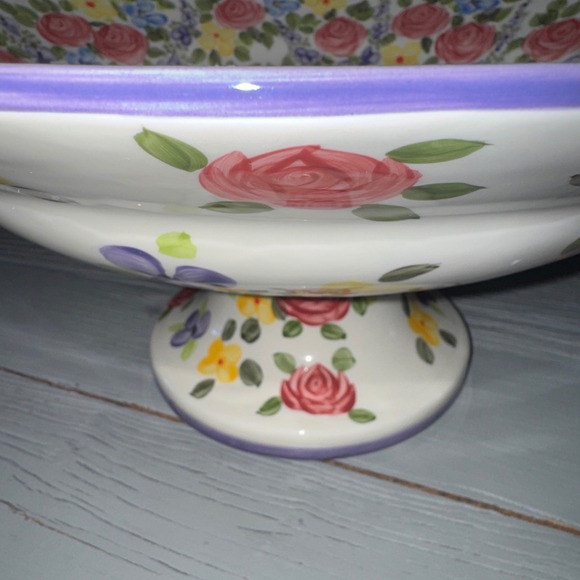 Don Swanson TableTops Unlimited Hand Painted Chintz Pedestal Fruit Bowl Vintsge - Picture 9 of 9